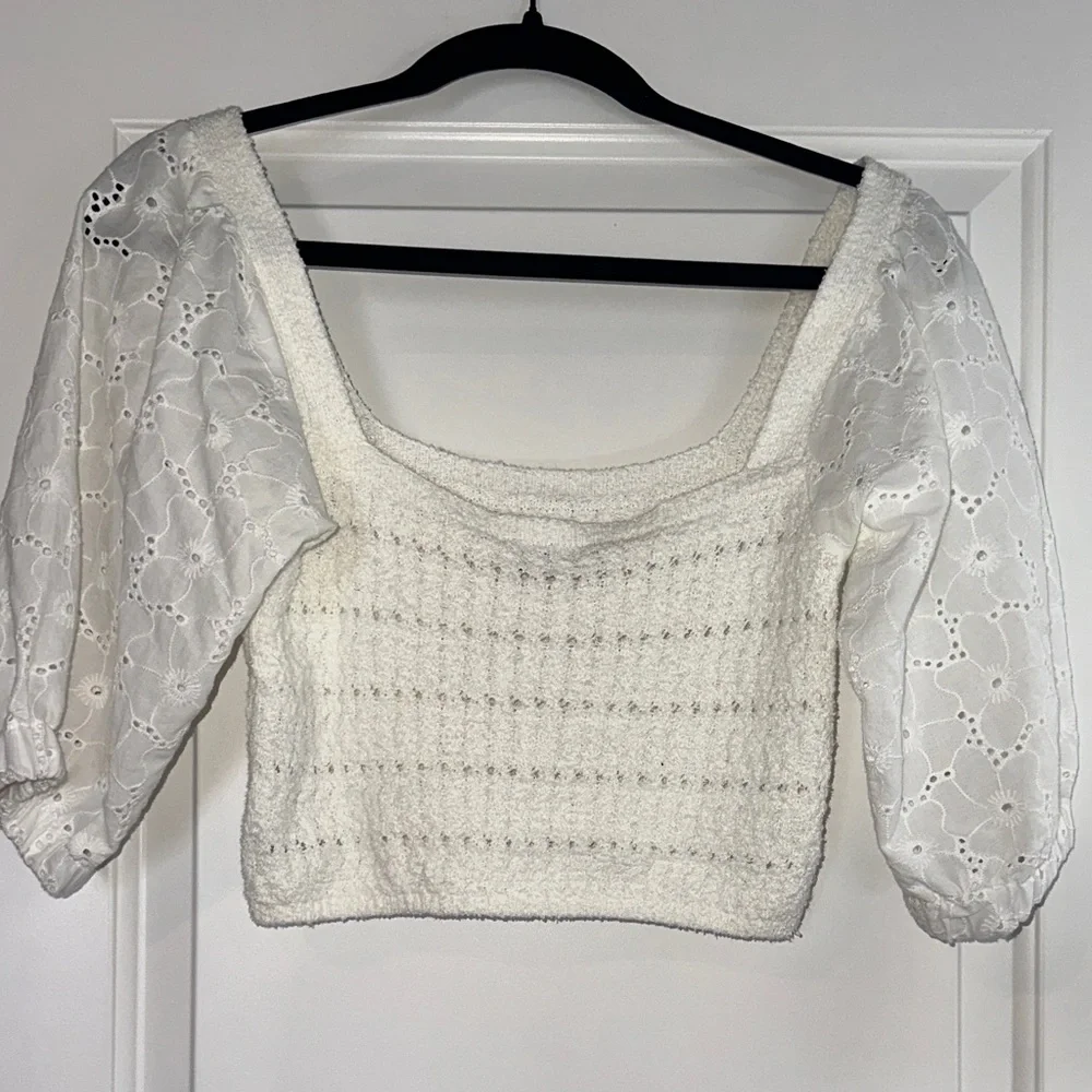 Zara Cream Textured Puff Sleeve Blouse